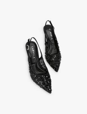 Carvela Womens Black Positano Sequin Heeled Vinyl Sling-backs Eur 39 / 6 Uk In Black