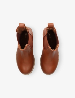 Chloé Brown Kids' Logo-hardware Leather Ankle Boots Eur 27 / 9 Uk In Brown