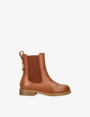 Chloé Brown Kids' Logo-hardware Leather Ankle Boots Eur 27 / 9 Uk In Brown