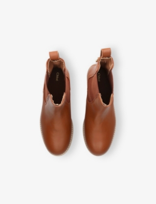 Chloé Brown Kids' Logo-hardware Leather Ankle Boots Eur 31 / 12.5 Uk In Brown