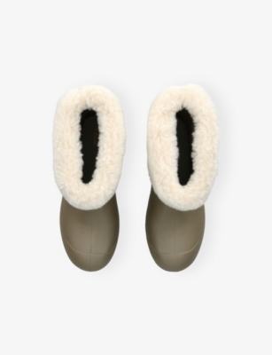 Chloé Taupe Comb Logo-patch Faux-shearling And Rubber Boots&nbsp; Eur 34 / 2 Uk In Brown