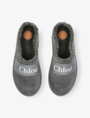 Chloé Grey Kids' Shearling And Suede Slippers&nbsp; Eur 32 / 13 Uk In Gray