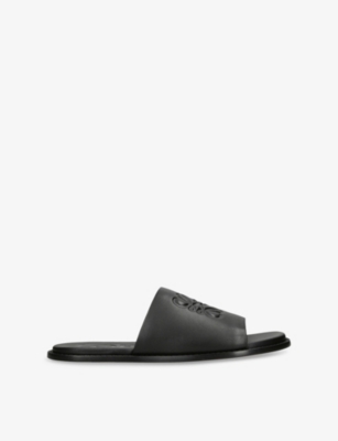 Loewe Black Anagram Flex Slides In Leather