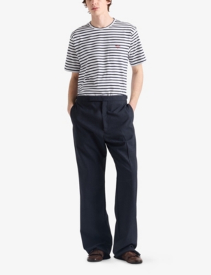 PRADA: Stripe Logo-Embroidery Cotton-Jersey T-Shirt