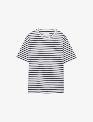 PRADA: Stripe Logo-Embroidery Cotton-Jersey T-Shirt