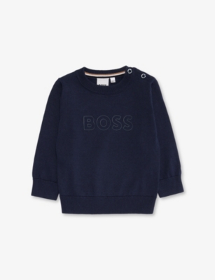 BOSS: De-Bossed Logo Round-Neck Knitted Pullover 6 Months-3 Years