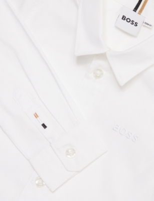 Hugo Boss White Embroidered-logo Pointed-collar Cotton Shirt 12 Months-3 Year In White