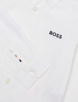 BOSS: Brand-Embroidery Curved -Hem Cotton-Poplin Shirt 4-16 Years