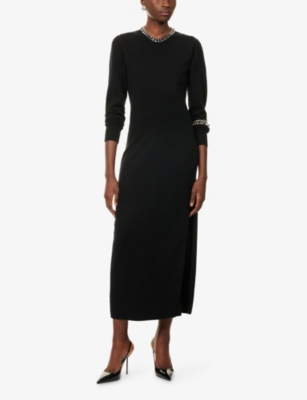 Givenchy Womens Black Side-slit Long-sleeve Cashmere Midi Jumper Dress In Black