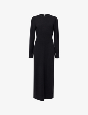 Givenchy Womens Black Side-slit Long-sleeve Cashmere Midi Jumper Dress