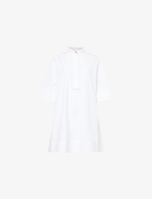 Givenchy Womens White Logo-embroidered Short-sleeve Cotton-poplin Mini Shirt Dress