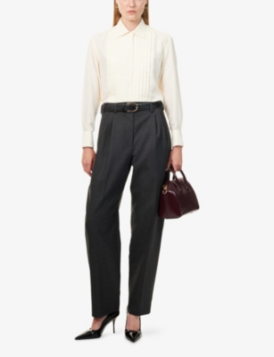 Givenchy Womens Ecru Pleated-front Pointed-collar Silk Shirt In Neutral