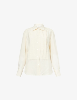 Givenchy Womens Ecru Pleated-front Pointed-collar Silk Shirt In Neutral