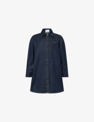 Givenchy Womens Dark Blue Logo-embroidered Longline Denim Overshirt In Blue