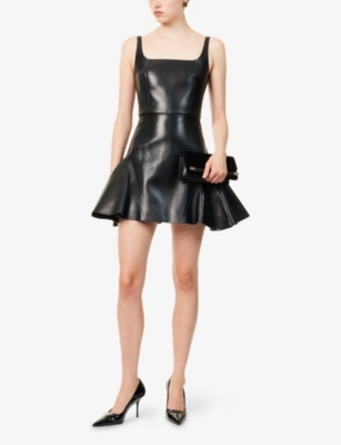 Givenchy Mini Robe À Bretelles En Cuir In Black