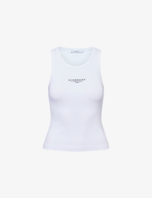 Givenchy Womens White Brand-print Sleeveless Stretch-cotton Top Xl