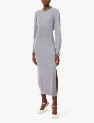GIVENCHY: Side-Slit Long-Sleeve Cashmere Midi Jumper Dress