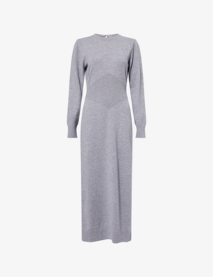 Givenchy Womens Medium Grey Side-slit Long-sleeve Cashmere Midi Jumper Dress Xs In Gray