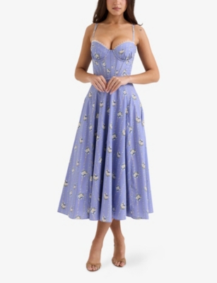 HOUSE OF CB: Steffani Floral-Print Stretch-Cotton Midi Dress