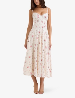 HOUSE OF CB: Steffani Floral-Print Stretch-Cotton Midi Dress