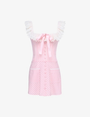 HOUSE OF CB: Astra Gingham Stretch-Cotton Mini Dress