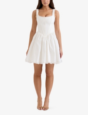 House Of Cb Womens White Letitia Corseted Stretch-cotton Mini Dress In White