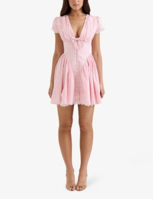 House Of Cb Of Cb Womens Emiliana Checked Stretch-cotton Mini Dress Pink Gingham Xs In Pink