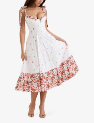 House Of Cb Womens White Floral Print Emely Floral-print Cotton Midi Dress Xs In White