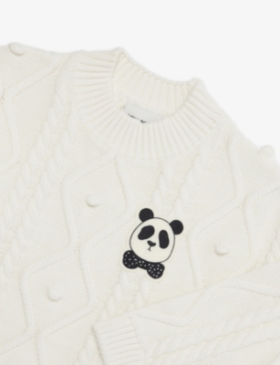 MINI RODINI: Panda Knitted Cotton Jumper 12 Months - 9 Years