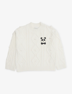 MINI RODINI: Panda Knitted Cotton Jumper 12 Months - 9 Years