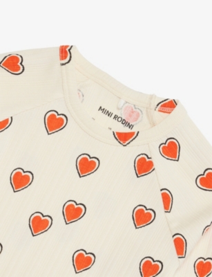 MINI RODINI: Outlined Hearts Flared-Cuffs Stretch-Cotton T-Shirt 9 Months-11 Years