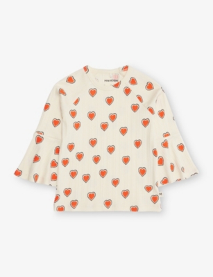 MINI RODINI: Outlined Hearts Flared-Cuffs Stretch-Cotton T-Shirt 9 Months-11 Years