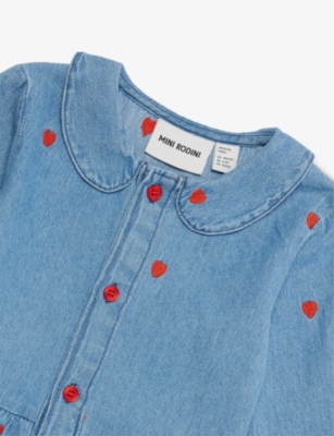 MINI RODINI: Mini Hearts Denim Shirt Dress 9 Months - 11 Years