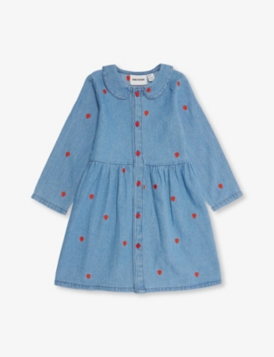MINI RODINI: Mini Hearts Denim Shirt Dress 9 Months - 11 Years