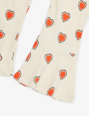 MINI RODINI: Outlined Hearts Flared Stretch-Cotton Trousers 9 Months-11 Years