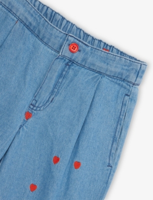 MINI RODINI: Mini Hearts Straight-Leg Denim Trousers 12 Months - 11 Years