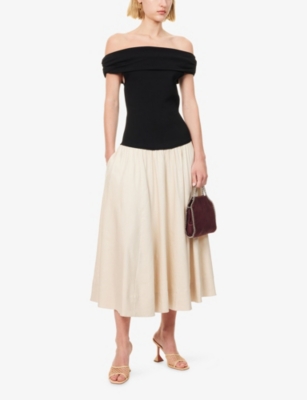SIMKHAI: Adaline Contrast-Knit Stretch-Linen Blend Midi Dress