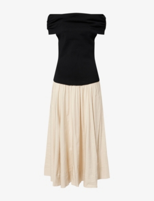 SIMKHAI: Adaline Contrast-Knit Stretch-Linen Blend Midi Dress