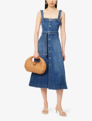 SIMKHAI: Alba Bustier Denim Midi Dress