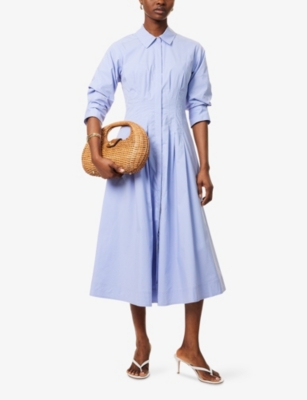 Simkhai Jazz Pleated Cotton-chambray Midi Shirt Dress