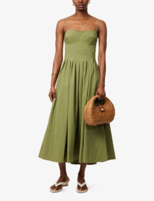 SIMKHAI: Kittiya Pleated Woven Midi Dress