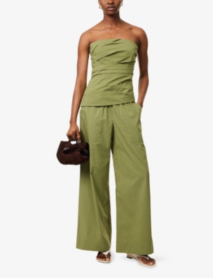 SIMKHAI WOMENS OLIVE ARDEN WIDE-LEG COTTON-BLEND TROUSERS 