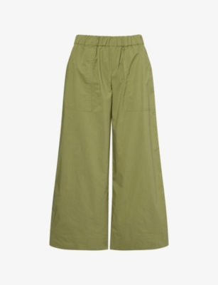 SIMKHAI WOMENS OLIVE ARDEN WIDE-LEG COTTON-BLEND TROUSERS 