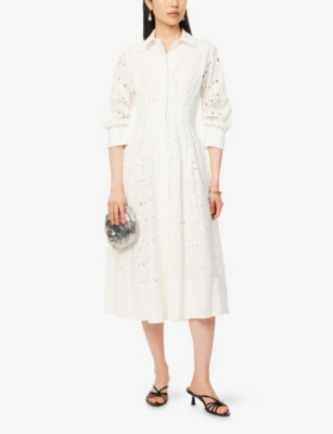 SIMKHAI: Jazz Embroidered Cotton Shirt Midi Dress