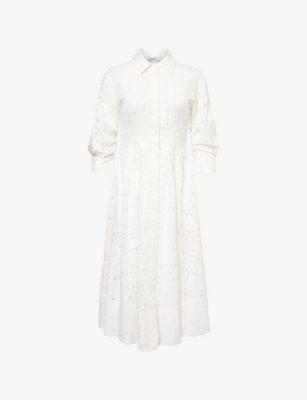 SIMKHAI: Jazz Embroidered Cotton Shirt Midi Dress