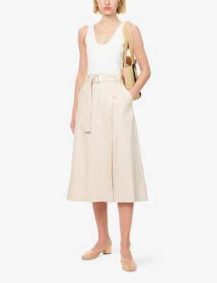 Simkhai Womens White Multi Camden Wrap-front Stretch-linen Blend Midi Dress