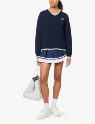 Varley Womens Navy Iona Embroidered-logo Knitted Jumper Xs In Blue