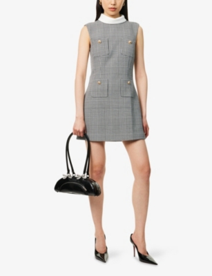 SELF-PORTRAIT: Check-Print Sleeveless Stretch-Woven Mini Dress