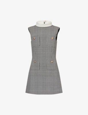SELF-PORTRAIT: Check-Print Sleeveless Stretch-Woven Mini Dress