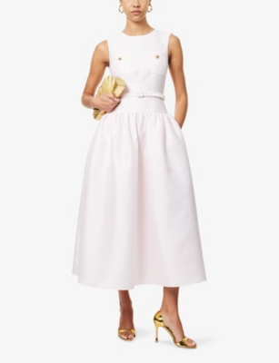SELF-PORTRAIT: Sleeveless Dropped-Waist Taffeta Midi Dress